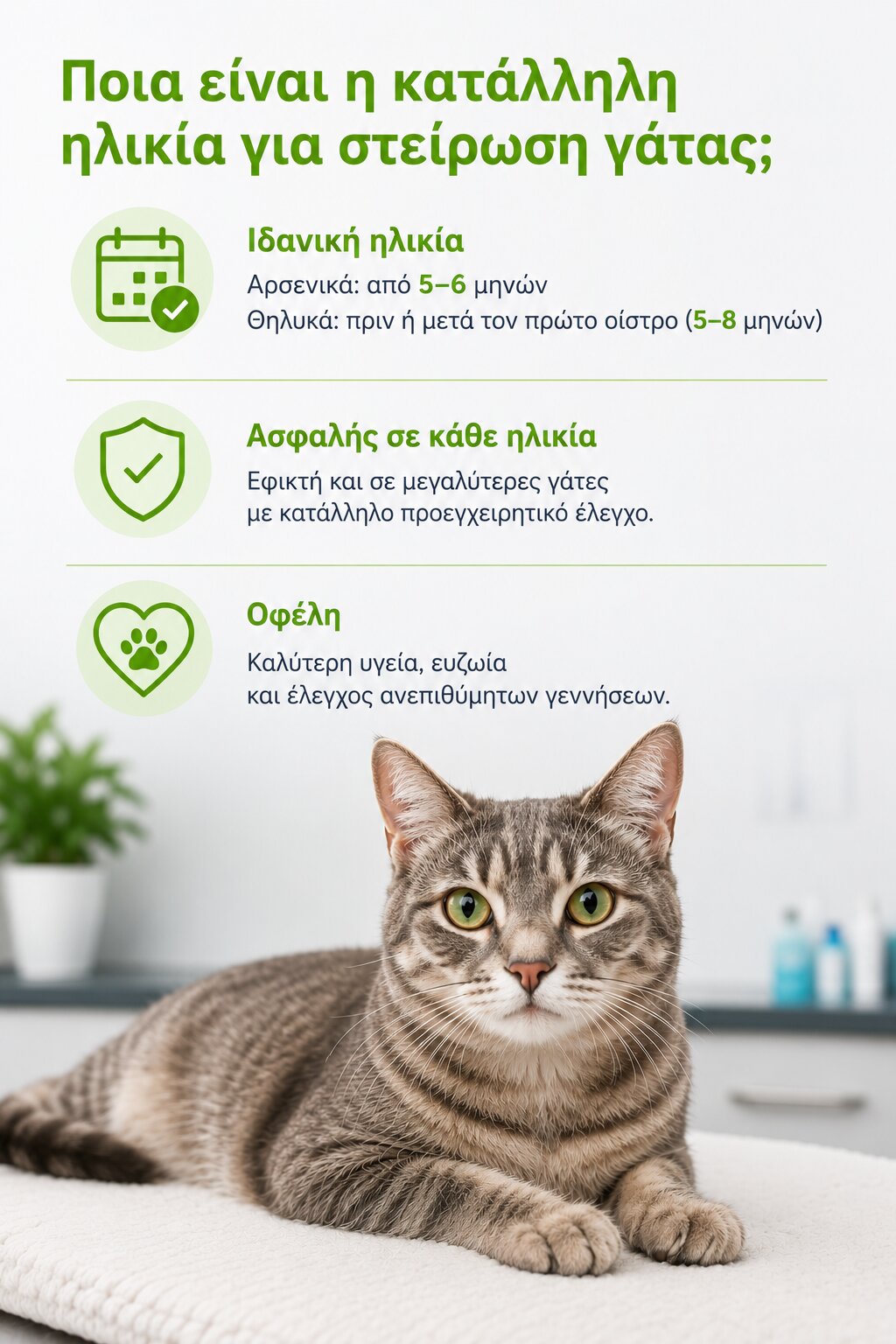 infographic που αναφερει ποια ειναι η καταλληλη ηλικια για στειρωση της γατας