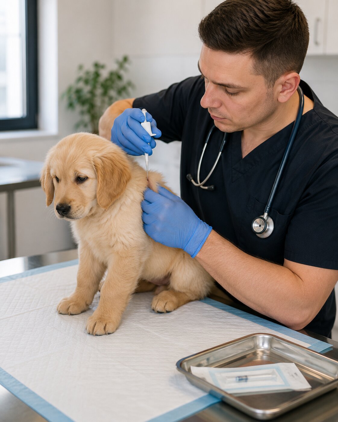 κτηνίατρος της yourvet κάνει εισαγωγή μικροτσίπ σε σκύλο δείχνοντας πως γίνεται.